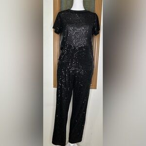 Black sequin cropped high waist pants and top bundle M-L